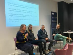 Sophie from Open Data Manchester and Caroline Jay, co-director of the Digital Solutions Hub, speaking at the Data Science of the Natural Environment Conference.