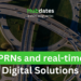 The image is a banner for the article. It has the University of Manchester logo in the top left, and the Digital Solutions Hub logo in the top right. There is text in the top middle that reads 'Hubdates: a mini blog series'. Text that is big and bold at the bottom reads 'How will UPRNs and real-time data be used in the Digital Solutions Hub?'.