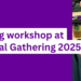 Graphic for a user testing workshop at the NERC Digital Gathering 2025, featuring logos from The University of Manchester and the Digital Solutions Hub. The background shows people seated around a table using laptops and printed materials, with one laptop displaying a digital map interface. A coffee cup and smartphone are also visible, suggesting a collaborative and informal setting.